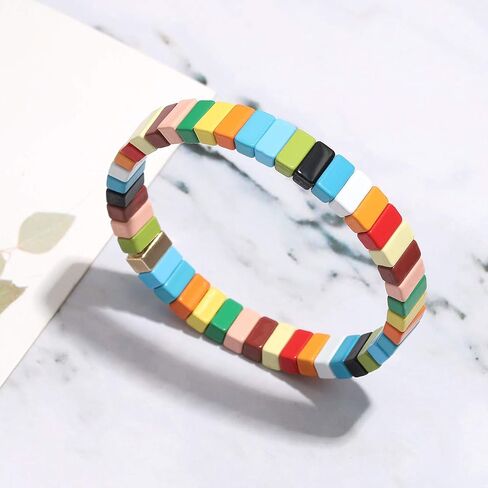 NVENF بلاط أساور المينا قوس قزح بلاط حبة الأساور Colorblock تكويم أساور تمتد بوهيميا بلاط حبلا الإسورة مجموعة سوار للنساء الرجال الفتيات in Saudi Arabia