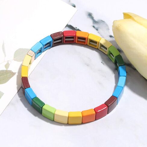 NVENF بلاط أساور المينا قوس قزح بلاط حبة الأساور Colorblock تكويم أساور تمتد بوهيميا بلاط حبلا الإسورة مجموعة سوار للنساء الرجال الفتيات in Saudi Arabia