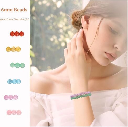 jewpark 12pcs 6mm الأحجار الكريمة مطرز أساور للنساء صغيره سحق حجر كريستال سوار مطرز الأزواج تمتد للجنسين تمتد أساور مجوهرات in Kuwait