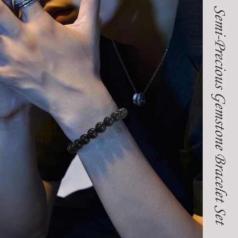 JEWPARK 12 قطعة 8 مم مجموعة أساور الأحجار الكريمة شبه الكريمة شفاء كريستال حجر أساور ممتدة للرجال والنساء أساور مرنة مطرزة مستديرة in Kuwait