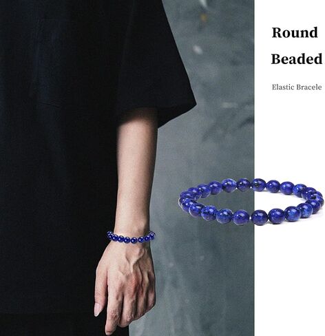 JEWPARK 12 قطعة 8 مم مجموعة أساور الأحجار الكريمة شبه الكريمة شفاء كريستال حجر أساور ممتدة للرجال والنساء أساور مرنة مطرزة مستديرة in Kuwait