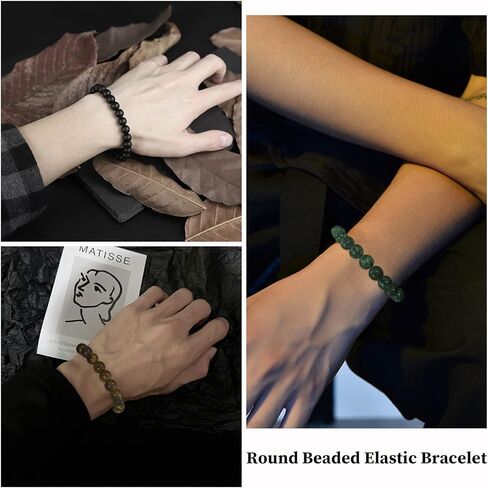 JEWPARK 12 قطعة 8 مم مجموعة أساور الأحجار الكريمة شبه الكريمة شفاء كريستال حجر أساور ممتدة للرجال والنساء أساور مرنة مطرزة مستديرة in Kuwait