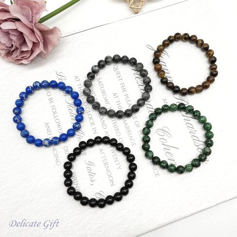 JEWPARK 12 قطعة 8 مم مجموعة أساور الأحجار الكريمة شبه الكريمة شفاء كريستال حجر أساور ممتدة للرجال والنساء أساور مرنة مطرزة مستديرة in Kuwait