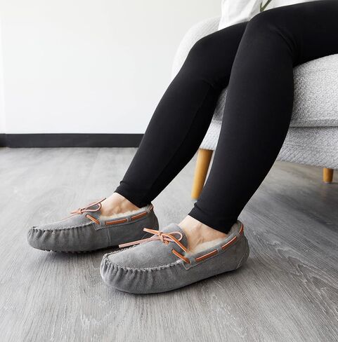 Dearfoams Women's Fireside Water Resistant Shearling Victoria Moc with Tie Slipper in Saudi Arabia