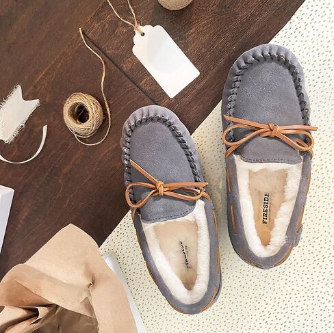 Dearfoams Women's Fireside Water Resistant Shearling Victoria Moc with Tie Slipper in Saudi Arabia