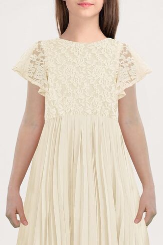 HOSIKA Flower Girl Dress Elegant Vintage Lace 3/4 Sleeve A-Line Pleated Formal Wedding Party Dress in Kuwait