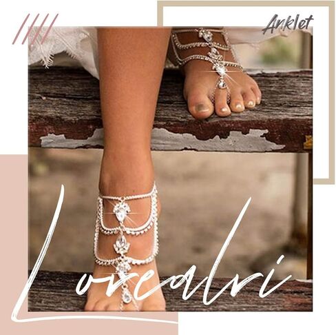 Lorealri Boho Crystal خلخال أساور الذهب حجر الراين قلادة سلسلة الكاحل الصيف الشاطئ للماء عارية القدم مجوهرات للنساء والفتيات في سن المراهقة (1 قطع)، حجر الراين, حجر الراين in Kuwait