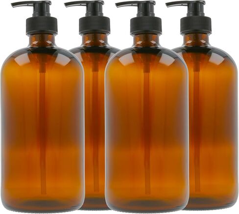 موزع صابون زجاجي كهرماني 32oz - زجاجات مستديرة كبيرة من الكهرمان مع مضخات سوداء - موزعات الصابون الصيدلانية قابلة لإعادة الملء وإعادة الاستخدام لإكسسوارات الحمام/المطبخ - عبوة من 4 قطع in Saudi Arabia