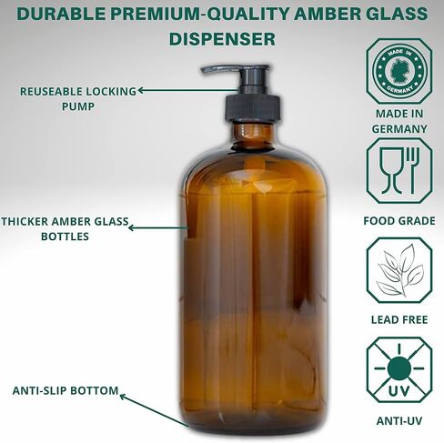 موزع صابون زجاجي كهرماني 32oz - زجاجات مستديرة كبيرة من الكهرمان مع مضخات سوداء - موزعات الصابون الصيدلانية قابلة لإعادة الملء وإعادة الاستخدام لإكسسوارات الحمام/المطبخ - عبوة من 4 قطع in Saudi Arabia