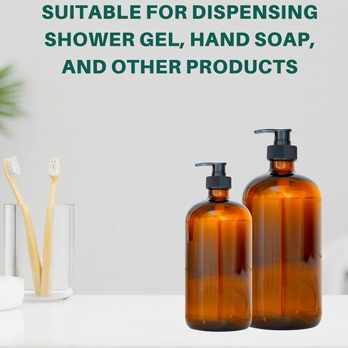 موزع صابون زجاجي كهرماني 32oz - زجاجات مستديرة كبيرة من الكهرمان مع مضخات سوداء - موزعات الصابون الصيدلانية قابلة لإعادة الملء وإعادة الاستخدام لإكسسوارات الحمام/المطبخ - عبوة من 4 قطع in Saudi Arabia