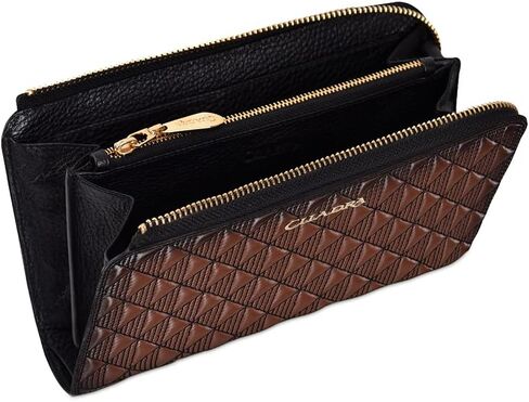 Cuadra women's wallet in genuine leather with zipper and embroidery brown, BD221CR in Saudi Arabia