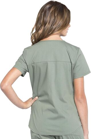 مجموعة ملابس العمل النسائية الاحترافية WW665 بلوزة برقبة على شكل حرف V وWW170 متوسطة الارتفاع مستقيمة الساق قابلة للسحب على البضائع، زيتوني - S Top/S Pant in Kuwait