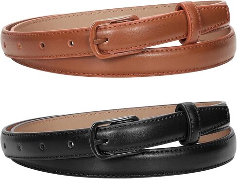 XZQTIVE Black Skinny Belt for Women Jeans Thin Leather Waist Belts With Black Metal Prong Buckle in Saudi Arabia