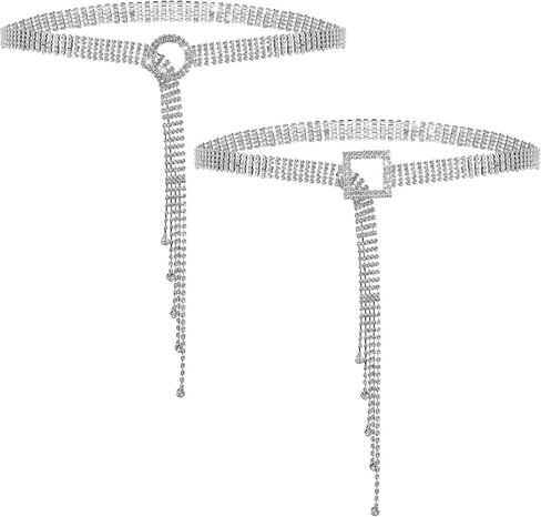 2 Pieces Women Rhinestone Belt Shiny Diamond Crystal Ladies Single O Ring Square Ring Waist Belt for Jeans Dresses in Saudi Arabia