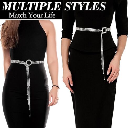 2 Pieces Women Rhinestone Belt Shiny Diamond Crystal Ladies Single O Ring Square Ring Waist Belt for Jeans Dresses in Saudi Arabia