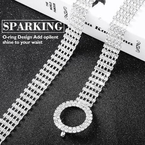 2 Pieces Women Rhinestone Belt Shiny Diamond Crystal Ladies Single O Ring Square Ring Waist Belt for Jeans Dresses in Saudi Arabia