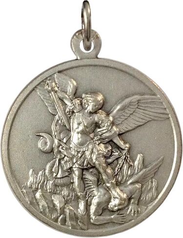 Saint Michael The Archangel Silver Tone Medal - BIg Size - 32 mm - Made in HIGH RELIEF in Saudi Arabia