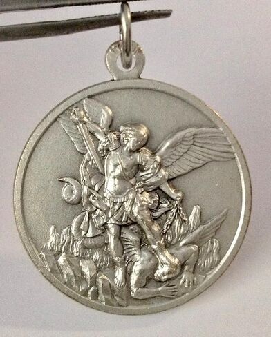 Saint Michael The Archangel Silver Tone Medal - BIg Size - 32 mm - Made in HIGH RELIEF in Saudi Arabia