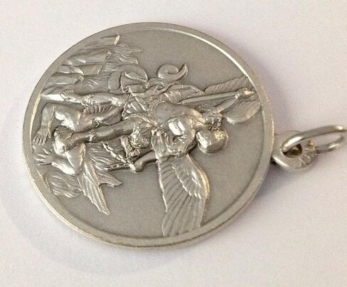 Saint Michael The Archangel Silver Tone Medal - BIg Size - 32 mm - Made in HIGH RELIEF in Saudi Arabia