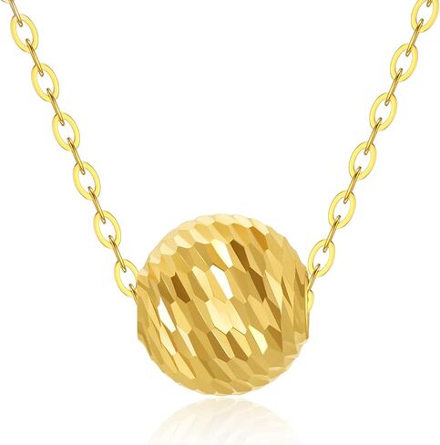 18K Solid Gold Single Bead Necklace for Women, 8MM Shiny Gold Diamond Cut Floating Ball Pendant Love Jewelry Anniversary for Mom, Wife, 18inch in Saudi Arabia