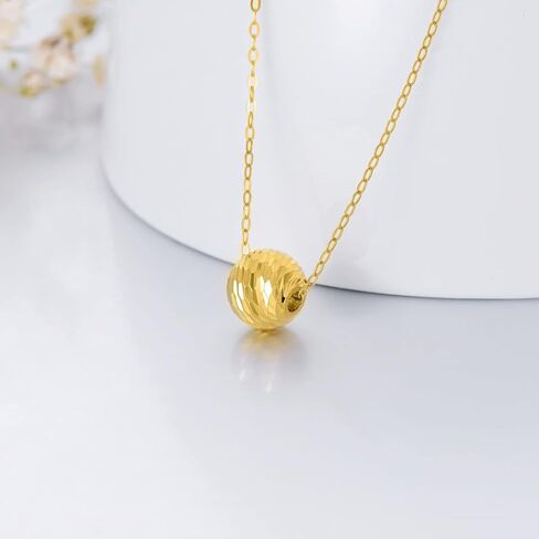 18K Solid Gold Single Bead Necklace for Women, 8MM Shiny Gold Diamond Cut Floating Ball Pendant Love Jewelry Anniversary for Mom, Wife, 18inch in Saudi Arabia