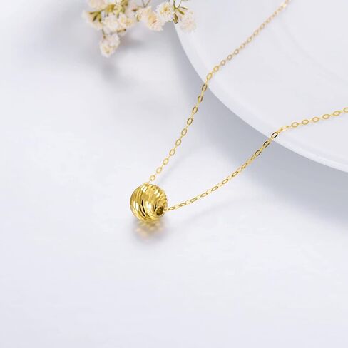 18K Solid Gold Single Bead Necklace for Women, 8MM Shiny Gold Diamond Cut Floating Ball Pendant Love Jewelry Anniversary for Mom, Wife, 18inch in Saudi Arabia