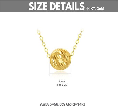 18K Solid Gold Single Bead Necklace for Women, 8MM Shiny Gold Diamond Cut Floating Ball Pendant Love Jewelry Anniversary for Mom, Wife, 18inch in Saudi Arabia
