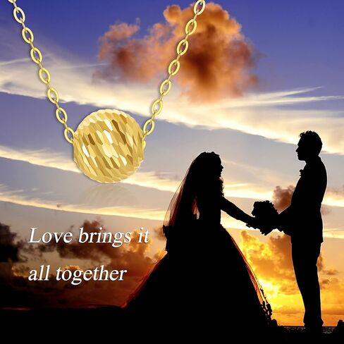 18K Solid Gold Single Bead Necklace for Women, 8MM Shiny Gold Diamond Cut Floating Ball Pendant Love Jewelry Anniversary for Mom, Wife, 18inch in Saudi Arabia