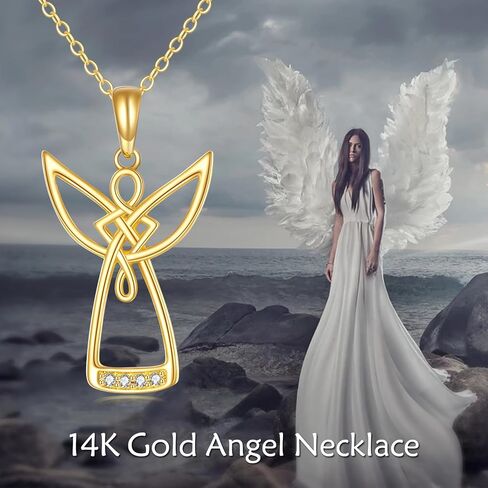 KECHO 14k Yellow Gold Guardian Angel Necklace Angel Girl Jewelry Birthday Gifts for Mom Daughter Women in Saudi Arabia