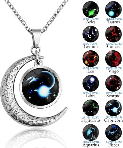 DONKWACHA84 Unisex Stainless Steel Zodiac Moon Pendant Necklaces for Women/Men in Saudi Arabia
