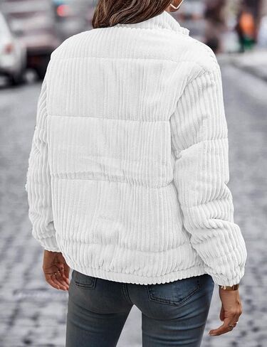 Kissonic Women's Corduroy Puffer Jacket Stand Collar Long Sleeve Cropped Puffer Coat Lightweight Fall Jackets in Saudi Arabia
