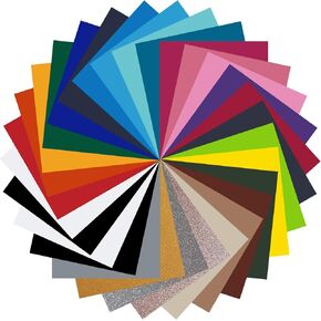 HTV Heat Transfer Vinyl Bundle: 30 Sheets 10" x 12" Iron On Vinyl for T-Shirt with Cricut or Heat Press