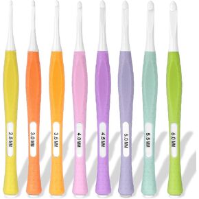 مجموعة خطافات كروشيه مضمنة من 8 قطع، خطافات كروشيه بمقبض ناعم مريح، خطاف كروشيه غير قابل للانزلاق، مجموعة ابر كروشيه للمبتدئين في الكروشيه، ابر كروشيه عميقة لخيوط الغزل 2.5 ملم - 6.0 ملم (C-J) in Kuwait