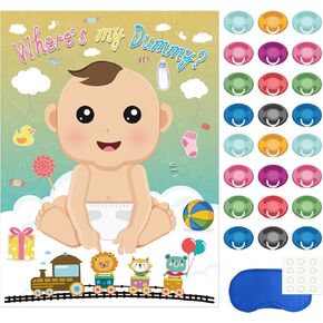 FEPITO Pin The Tail on The Donkey Party Game with 24 Pcs Tails for Kids Birthday Party Decorations, Carnival Circus Party Supplies