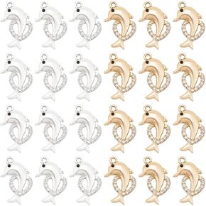 arricraft 32 Pcs 2 Colors Dolphin with Heart Pendants, Alloy Rhinestone Ocean Fish Charm Pendants for Earring Necklace Keychain Jewelry Craft Makings in Saudi Arabia