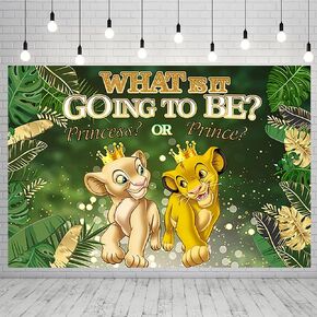 خلفية الأسد الملك للكشف عن الجنس لوازم الحفلات صبي أو فتاة لافتة لديكورات الحفلات أوراق خضراء استحمام الطفل خلفية الصورة 59x38in in Kuwait