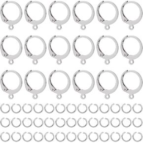 DICOSMETIC 50pcs Round Earring Hooks Rainbow Leverback Earwire with Open Loop Stainless Steel French Earring Supplies Findings for Jewelry Making, Hole: 2mm