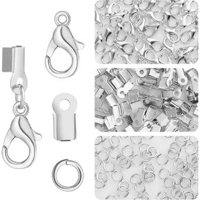 450 Piece Jewelry Making Accessories Kit Include 200 Fold Over Cord End Caps Crimp End Tips 200 Jump Ring Connectors and 50 Lobster Claw Clasps for Jewelry Making and Bracelets (Silver) in Saudi Arabia