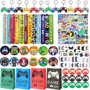 DOEA 100Pcs Video Game Birthday Party Favors for kids,Video Game Party Supplies Included Gift Bags,Stickers,Keychains,Slap Circle,Button Badges,Tattoo Stickers,Suitable For Gift Bag Filler in Kuwait