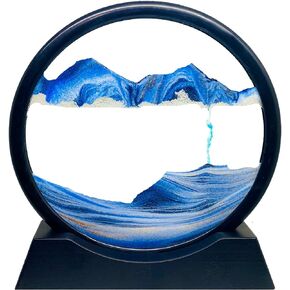 Moving Sand Art Picture, Round Glass 3D Deep Sea Sandscape in Motion Display, Flowing Sand Frame, Sensory Relaxing Desktop Home Office Work Desk Decor