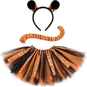 FYMNSI Toddler Girls Jungle Animals Costume Tutu Skirt Ear Headband Tail Baby Birthday Halloween Christmas Dress up Outfits