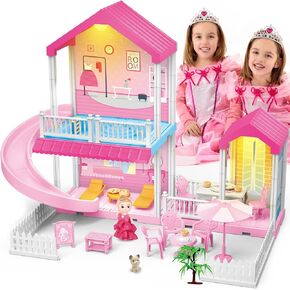 لعبة بيت الدمية نيراجرون، بيت لعب مكون من 3 طوابق 9 مع مصعد، سيارة، ضوء، كرسي متأرجح، دمية، أثاث وإكسسوارات، هدية لعبة التظاهر لبيت الدمى للأطفال والبنات الصغار in Kuwait