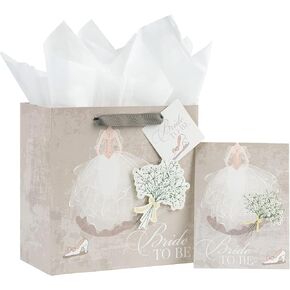 MAYPLUSS 16" Large Gift Bag with Greeting Card and Tissue Paper for Wedding - Silver Design