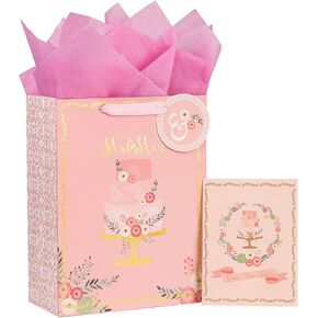 MAYPLUSS 16" Large Gift Bag with Greeting Card and Tissue Paper for Wedding - Silver Design