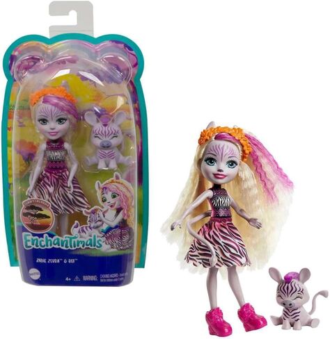 Enchantimals Zadie Zebra Doll (6-in) & Ref Animal Friend Figure from Sunny Savanna Collection, Small Doll with Removable Skirt and Accessories, Great Gift for 3 to 8 Year Olds in Kuwait