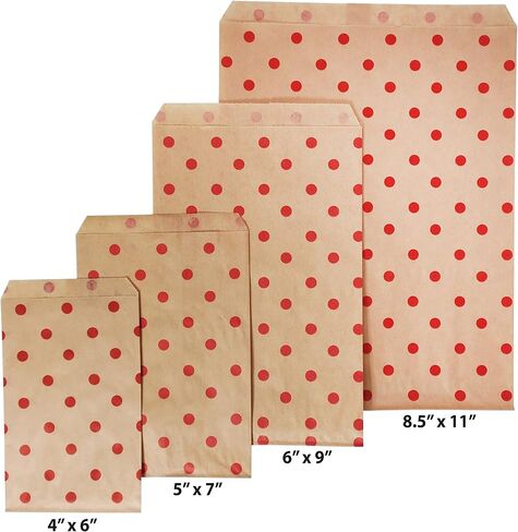 CuteBox Flat Paper Red Polka Dot Kraft Gift Bags (4" x 6") for Merchandise, Crafts, Party Favors, Retail, Handmade Goods, Arts and Crafts, Outdoor Events, Holidays, Weddings 100pc in Kuwait