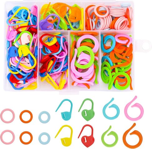 SOCNITC 120PCS Crochet Stitch Markers, 300 Pcs Small Safety Bulb Pins Assorted 10 Colors, 100 PCS Knitting Stitch Rings with Storage Box for DIY Clothing Craft Making(Color Ship Randomly) in Kuwait