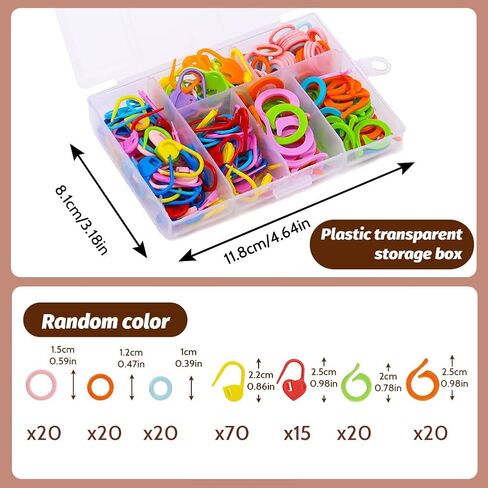 SOCNITC 120PCS Crochet Stitch Markers, 300 Pcs Small Safety Bulb Pins Assorted 10 Colors, 100 PCS Knitting Stitch Rings with Storage Box for DIY Clothing Craft Making(Color Ship Randomly) in Kuwait