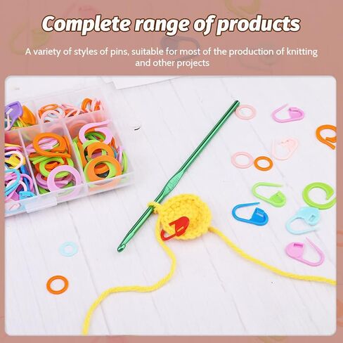 SOCNITC 120PCS Crochet Stitch Markers, 300 Pcs Small Safety Bulb Pins Assorted 10 Colors, 100 PCS Knitting Stitch Rings with Storage Box for DIY Clothing Craft Making(Color Ship Randomly) in Kuwait