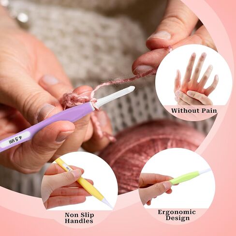 مجموعة خطافات كروشيه مضمنة من 8 قطع، خطافات كروشيه بمقبض ناعم مريح، خطاف كروشيه غير قابل للانزلاق، مجموعة ابر كروشيه للمبتدئين في الكروشيه، ابر كروشيه عميقة لخيوط الغزل 2.5 ملم - 6.0 ملم (C-J) in Kuwait